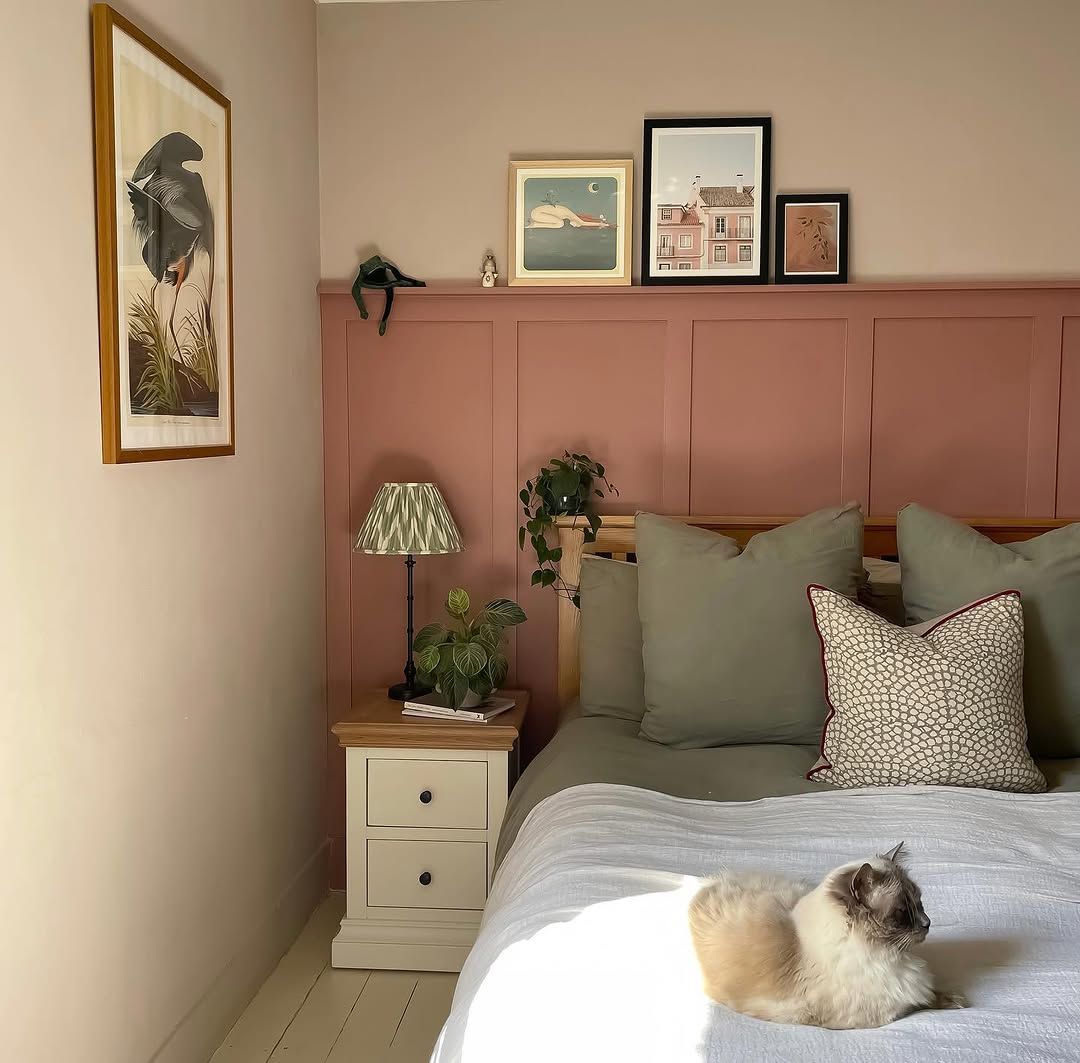 Dusty Rose Wainscoting Added Contrast Beneath Neutral Walls