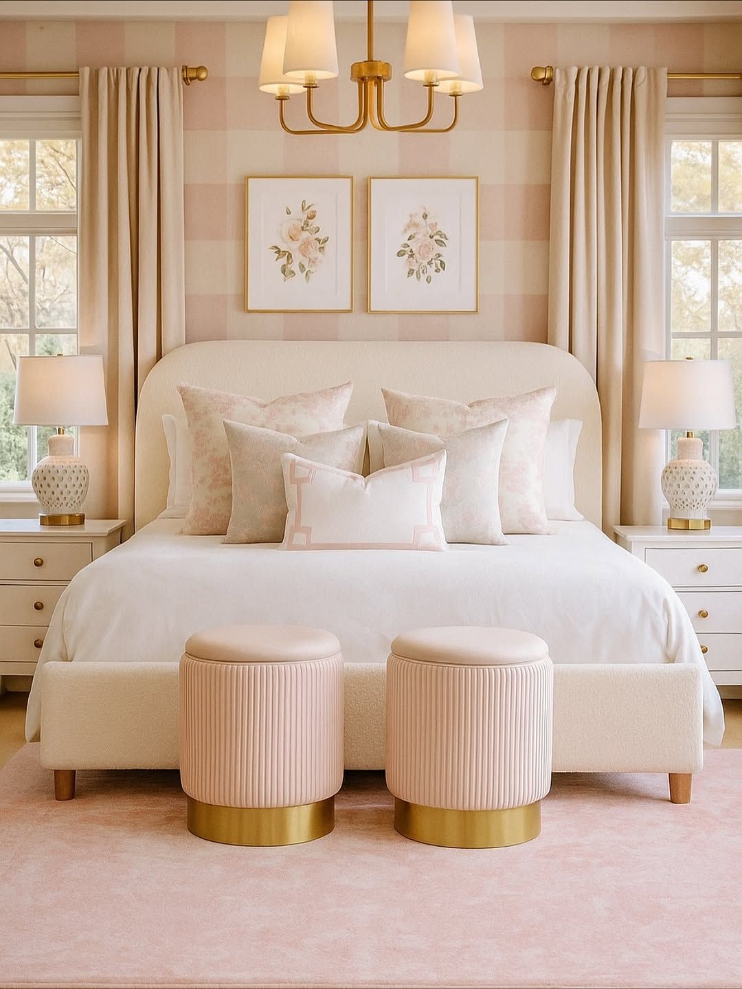 Gingham Wallpaper Framed the Entire Bed Symmetrically