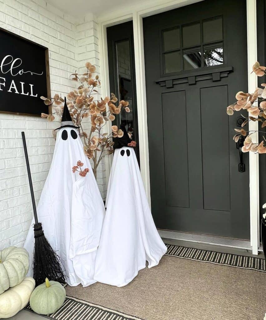 Charming Halloween Front Porch with DIY Ghosts and Fall Decor