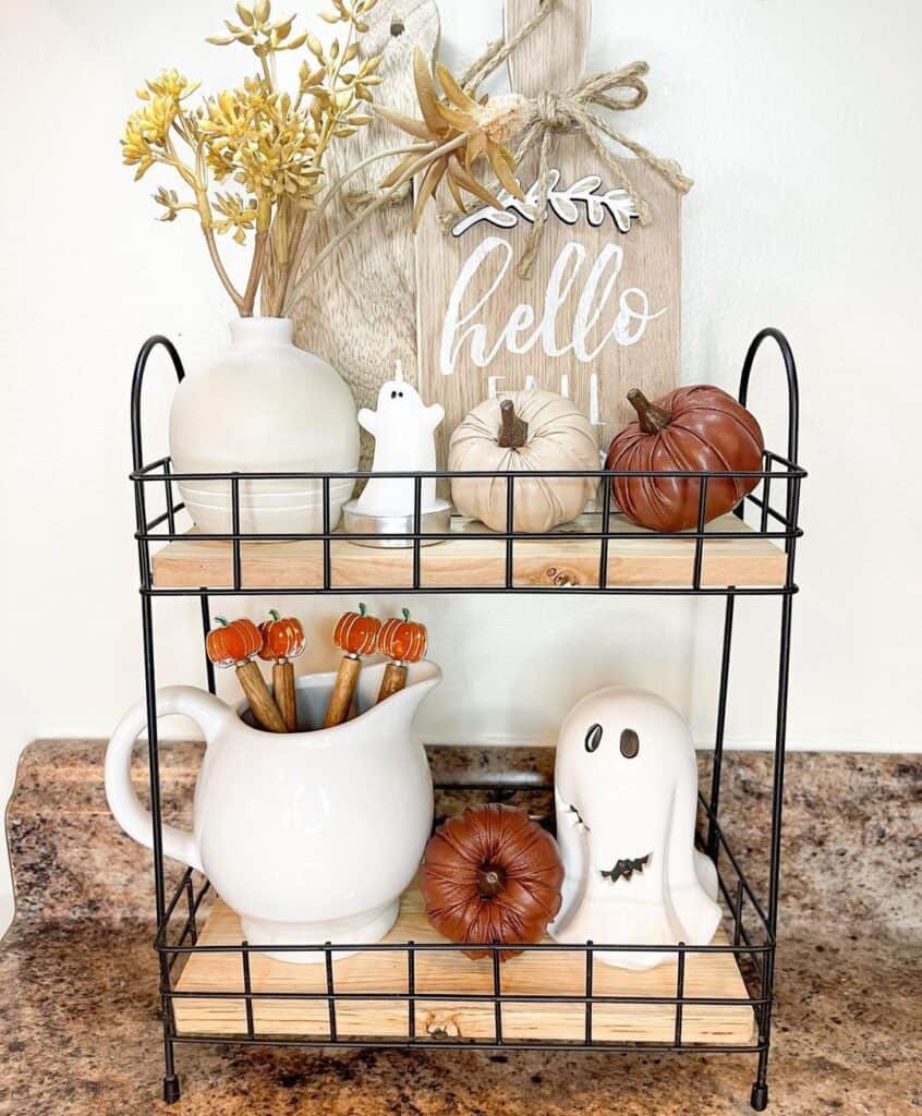 Charming Fall Shelf Decor with Pumpkins and Ghosts