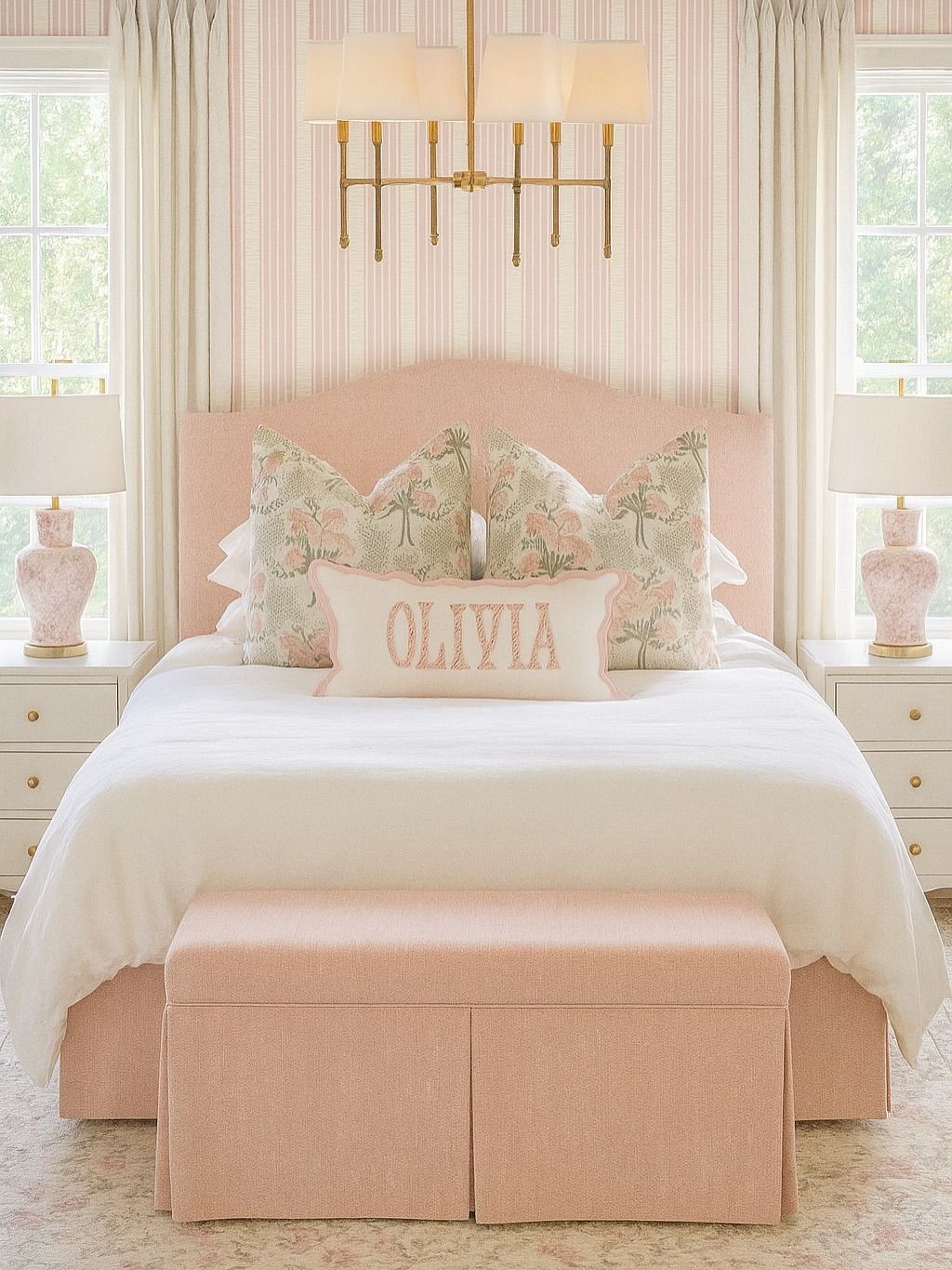 Vertical Stripe Walls Framed the Entire Bed Wall